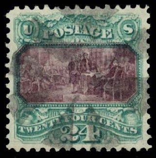 Values of US Stamp Scott Catalogue 120 - 1869 24c Pictorial Declaration. Daniel Kelleher Auctions, Oct 2014, Sale 660, Lot 2147