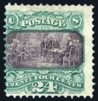 Values of US Stamps Scott Cat. 120 - 24c 1869 Pictorial Declaration. Harmer-Schau Auction Galleries, Jun 2008, Sale 78, Lot 1358