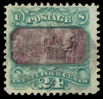 Prices of US Stamps Scott # 120: 24c 1869 Pictorial Declaration. Daniel Kelleher Auctions, Oct 2014, Sale 660, Lot 2148