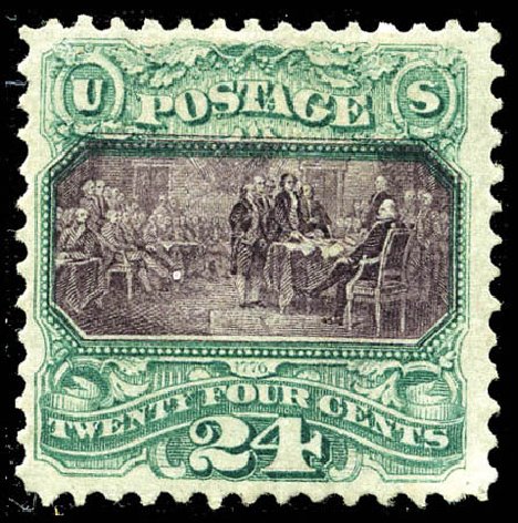Costs of US Stamps Scott Catalogue #120: 1869 24c Pictorial Declaration. Matthew Bennett International, Feb 2012, Sale 340, Lot 229