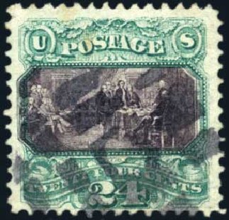 US Stamp Values Scott Catalogue # 120 - 1869 24c Pictorial Declaration. Harmer-Schau Auction Galleries, Mar 2011, Sale 89, Lot 169