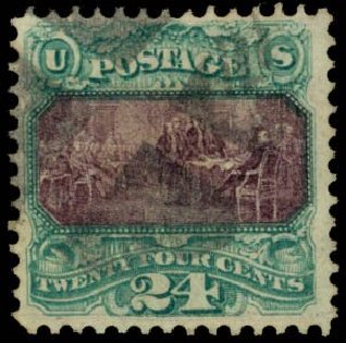 Value of US Stamps Scott Catalog 120 - 24c 1869 Pictorial Declaration. Daniel Kelleher Auctions, May 2014, Sale 652, Lot 249