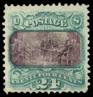 US Stamps Prices Scott #120: 1869 24c Pictorial Declaration. Daniel Kelleher Auctions, Jan 2015, Sale 663, Lot 1349