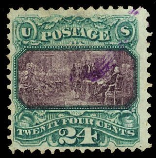 Prices of US Stamp Scott Cat. #120 - 1869 24c Pictorial Declaration. Daniel Kelleher Auctions, Dec 2012, Sale 633, Lot 410
