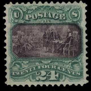 Costs of US Stamp Scott Catalogue 120: 24c 1869 Pictorial Declaration. Cherrystone Auctions, Mar 2010, Sale 201003, Lot 101