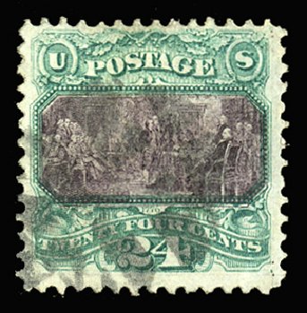 US Stamps Value Scott Cat. 120: 1869 24c Pictorial Declaration. Cherrystone Auctions, Apr 2014, Sale 201404, Lot 51