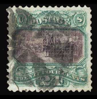 Values of US Stamp Scott # 120 - 1869 24c Pictorial Declaration. Cherrystone Auctions, Jun 2014, Sale 201406, Lot 61