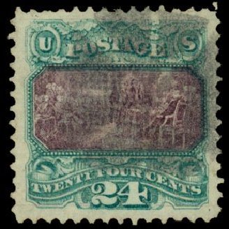 Cost of US Stamp Scott Catalog #120: 24c 1869 Pictorial Declaration. Daniel Kelleher Auctions, May 2014, Sale 652, Lot 251