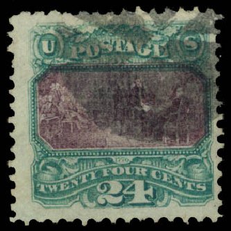 Cost of US Stamp Scott Catalog 120 - 24c 1869 Pictorial Declaration. Daniel Kelleher Auctions, Jan 2015, Sale 663, Lot 1351