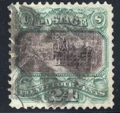 US Stamp Values Scott Catalog 120 - 24c 1869 Pictorial Declaration. Cherrystone Auctions, Mar 2008, Sale 200803, Lot 154
