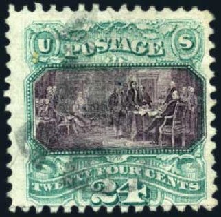 US Stamp Values Scott Catalog # 120 - 24c 1869 Pictorial Declaration. Harmer-Schau Auction Galleries, Oct 2010, Sale 87, Lot 154
