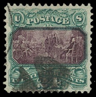 Costs of US Stamp Scott Catalogue #120: 1869 24c Pictorial Declaration. Daniel Kelleher Auctions, Aug 2012, Sale 631, Lot 814