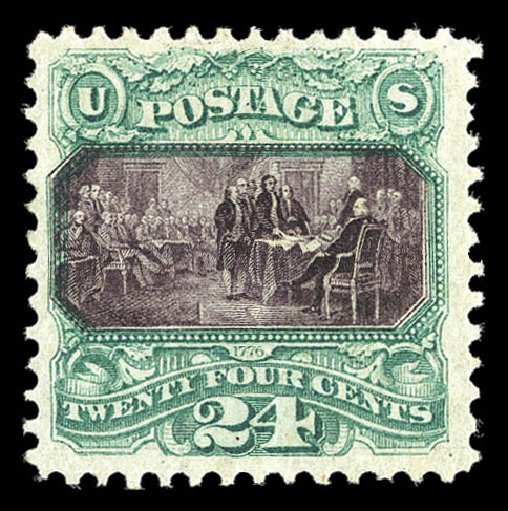 US Stamp Price Scott Cat. # 120 - 1869 24c Pictorial Declaration. Matthew Bennett International, Sep 2012, Sale 345, Lot 155