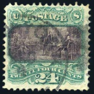 US Stamp Value Scott Catalog #120: 1869 24c Pictorial Declaration. Harmer-Schau Auction Galleries, Feb 2010, Sale 84, Lot 1385