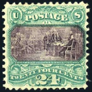 Price of US Stamps Scott Catalog # 120: 24c 1869 Pictorial Declaration. Harmer-Schau Auction Galleries, Jul 2010, Sale 86, Lot 385