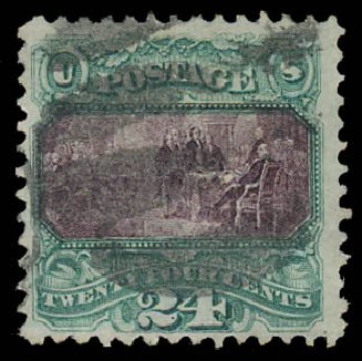 US Stamp Values Scott Cat. #120: 24c 1869 Pictorial Declaration. Daniel Kelleher Auctions, Jul 2011, Sale 625, Lot 755