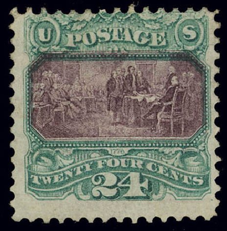 US Stamp Prices Scott #120 - 1869 24c Pictorial Declaration. Daniel Kelleher Auctions, Feb 2013, Sale 634, Lot 95