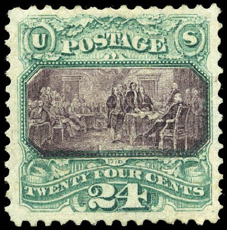 US Stamp Values Scott Catalogue 120: 1869 24c Pictorial Declaration. Matthew Bennett International, Mar 2011, Sale 336, Lot 1182