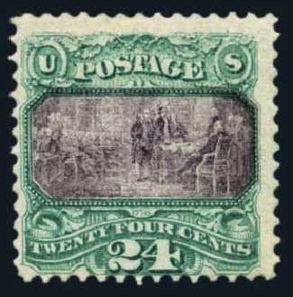 Values of US Stamps Scott Cat. # 120 - 24c 1869 Pictorial Declaration. Harmer-Schau Auction Galleries, Aug 2014, Sale 102, Lot 1762