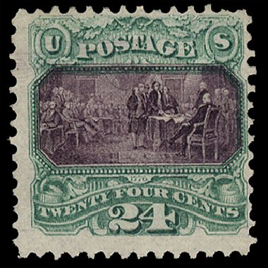 US Stamp Values Scott Catalogue #120 - 24c 1869 Pictorial Declaration. Cherrystone Auctions, Jan 2010, Sale 201001, Lot 93