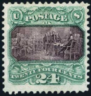 Costs of US Stamps Scott Catalog 120: 1869 24c Pictorial Declaration. Harmer-Schau Auction Galleries, Jan 2014, Sale 100, Lot 463
