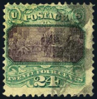 US Stamp Value Scott Catalogue 120: 1869 24c Pictorial Declaration. Harmer-Schau Auction Galleries, Oct 2012, Sale 95, Lot 183
