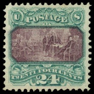 Cost of US Stamp Scott 120: 1869 24c Pictorial Declaration. Daniel Kelleher Auctions, May 2014, Sale 653, Lot 2103