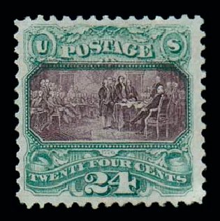 Value of US Stamp Scott Catalogue #120 - 24c 1869 Pictorial Declaration. Matthew Bennett International, Dec 2007, Sale 325, Lot 1606