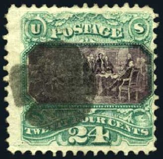 Values of US Stamp Scott #120 - 1869 24c Pictorial Declaration. Harmer-Schau Auction Galleries, Oct 2008, Sale 79, Lot 96