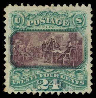 US Stamps Prices Scott Cat. #120: 1869 24c Pictorial Declaration. Daniel Kelleher Auctions, Oct 2014, Sale 660, Lot 2146