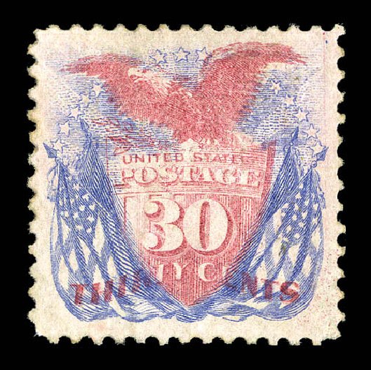 Price of US Stamps Scott Cat. #121: 1869 30c Pictorial Shield Eagle Flags. Matthew Bennett International, Sep 2012, Sale 345, Lot 157