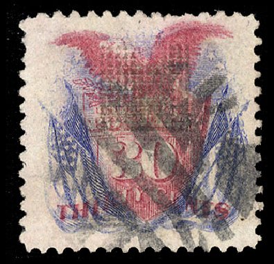 Price of US Stamp Scott Catalogue # 121: 1869 30c Pictorial Shield Eagle Flags. Cherrystone Auctions, Oct 2012, Sale 201210, Lot 87
