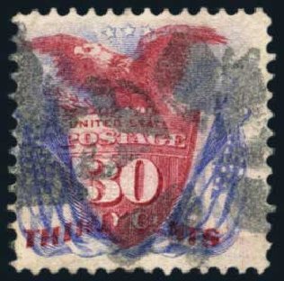 Costs of US Stamps Scott Catalog # 121 - 1869 30c Pictorial Shield Eagle Flags. Harmer-Schau Auction Galleries, Oct 2013, Sale 99, Lot 147