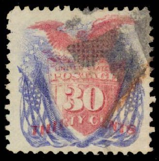 US Stamp Prices Scott # 121 - 30c 1869 Pictorial Shield Eagle Flags. Daniel Kelleher Auctions, Sep 2013, Sale 639, Lot 1047