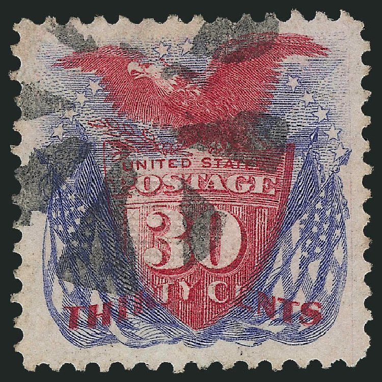 Costs of US Stamp Scott Catalog # 121: 1869 30c Pictorial Shield Eagle Flags. Robert Siegel Auction Galleries, Dec 2012, Sale 1037, Lot 1677