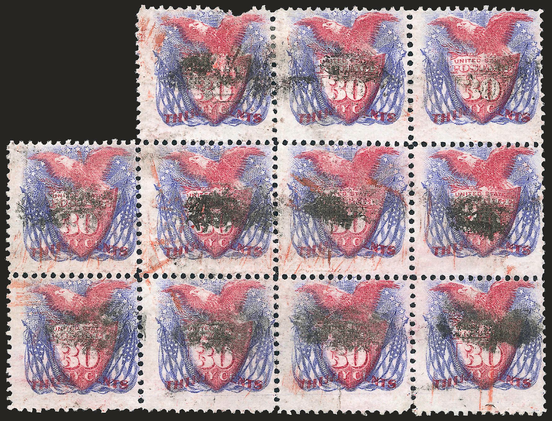 Value of US Stamp Scott Cat. #121: 1869 30c Pictorial Shield Eagle Flags. Robert Siegel Auction Galleries, Oct 2008, Sale 963, Lot 697