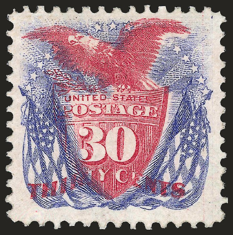 US Stamps Value Scott Catalogue # 121 - 30c 1869 Pictorial Shield Eagle Flags. Robert Siegel Auction Galleries, Jan 2009, Sale 968, Lot 157