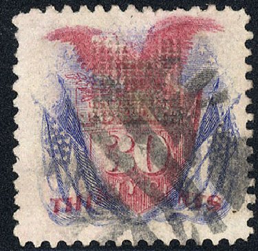 US Stamps Value Scott #121 - 1869 30c Pictorial Shield Eagle Flags. Cherrystone Auctions, May 2008, Sale 200805, Lot 158