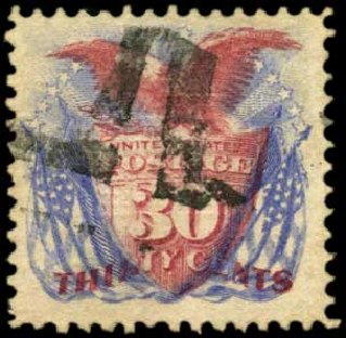 US Stamp Price Scott Cat. #121 - 30c 1869 Pictorial Shield Eagle Flags. Harmer-Schau Auction Galleries, Feb 2012, Sale 92, Lot 928