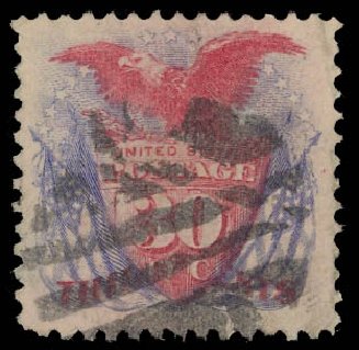 Price of US Stamp Scott Catalog #121: 1869 30c Pictorial Shield Eagle Flags. Daniel Kelleher Auctions, Jul 2011, Sale 625, Lot 758