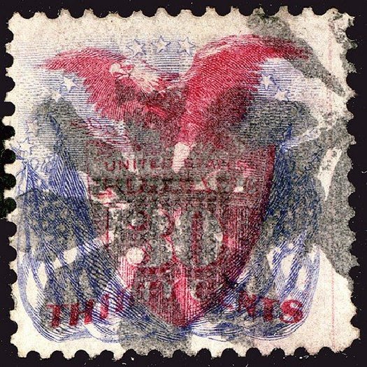 US Stamps Values Scott Catalog #121: 1869 30c Pictorial Shield Eagle Flags. Spink Shreves Galleries, Jan 2014, Sale 146, Lot 258