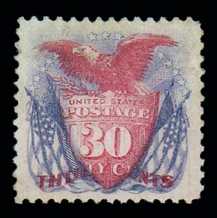 Prices of US Stamps Scott Catalog 121 - 30c 1869 Pictorial Shield Eagle Flags. Matthew Bennett International, Oct 2007, Sale 320, Lot 439