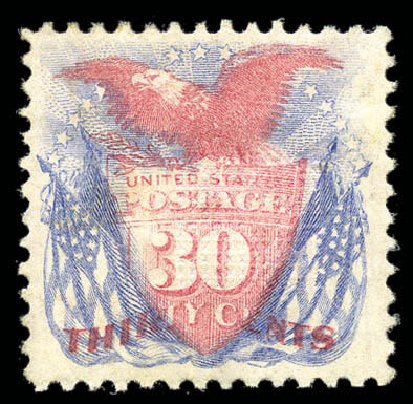 US Stamps Values Scott Cat. # 121 - 1869 30c Pictorial Shield Eagle Flags. Matthew Bennett International, Sep 2010, Sale 331, Lot 479