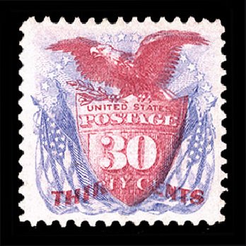 US Stamp Prices Scott Catalogue # 121 - 30c 1869 Pictorial Shield Eagle Flags. Cherrystone Auctions, Apr 2012, Sale 201204, Lot 79