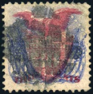 US Stamps Value Scott Catalog #121 - 1869 30c Pictorial Shield Eagle Flags. Harmer-Schau Auction Galleries, Oct 2010, Sale 87, Lot 159