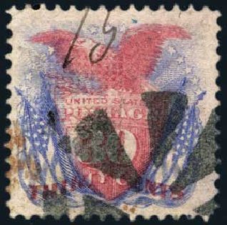 Value of US Stamp Scott # 121 - 1869 30c Pictorial Shield Eagle Flags. Harmer-Schau Auction Galleries, May 2013, Sale 97, Lot 339