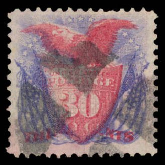 US Stamps Value Scott Catalog # 121 - 30c 1869 Pictorial Shield Eagle Flags. Daniel Kelleher Auctions, May 2015, Sale 669, Lot 2579