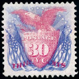 US Stamps Price Scott # 121: 30c 1869 Pictorial Shield Eagle Flags. Schuyler J. Rumsey Philatelic Auctions, Apr 2015, Sale 60, Lot 2109