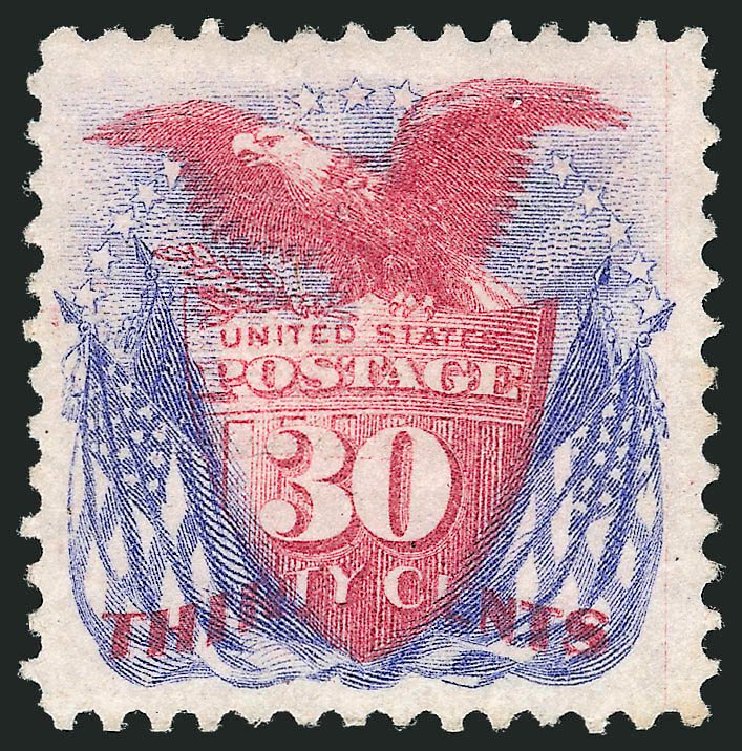 Price of US Stamps Scott Catalogue # 121 - 30c 1869 Pictorial Shield Eagle Flags. Robert Siegel Auction Galleries, Nov 2013, Sale 1057, Lot 689