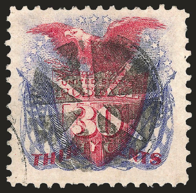 Price of US Stamps Scott Cat. 121: 30c 1869 Pictorial Shield Eagle Flags. Robert Siegel Auction Galleries, Oct 2008, Sale 963, Lot 689